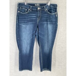 Silver Jeans Co Suki Mid Capri Blue Wash Stretch Denim Jeans Womens Sz 18